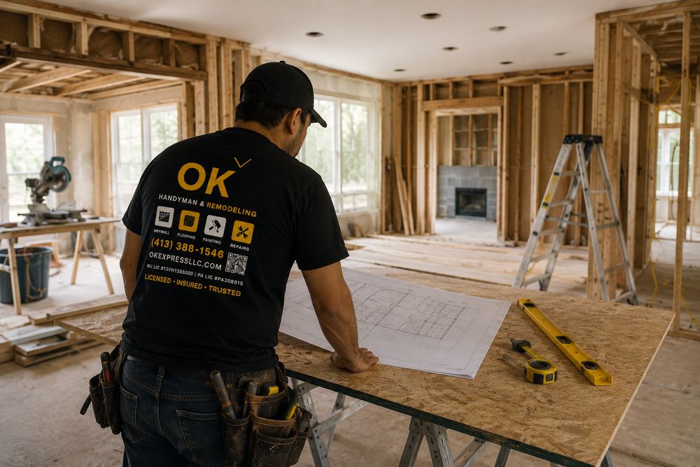 Contractor carrying out interior repair work in a property